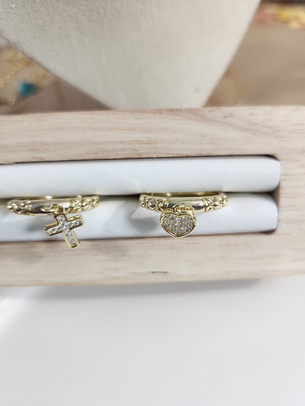 Gold Pave Stone Charm Rings